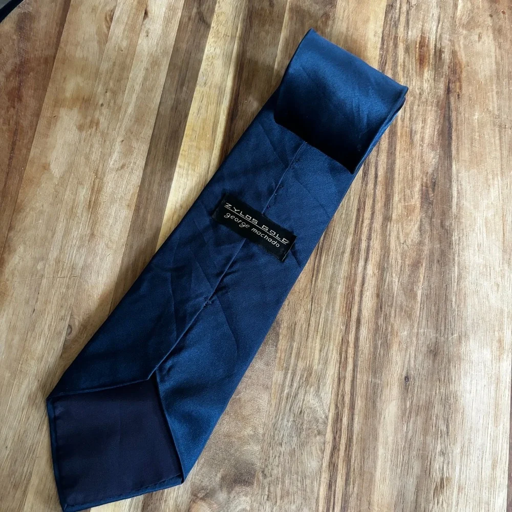 Zylos George Machado Men's Necktie Plain Solid Blue 100% Imported Silk W4